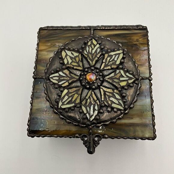 HANDCRAFTED Stained Glass Jewelry Box Keepsake Box - Picture 1 of 6